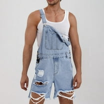 BLTIBY Mens Denim Shorts Bib Overall Jean Romper Casual Loose Fit Walkshort Button Summer Jumpersuit with Pockets Light Blue XXL
