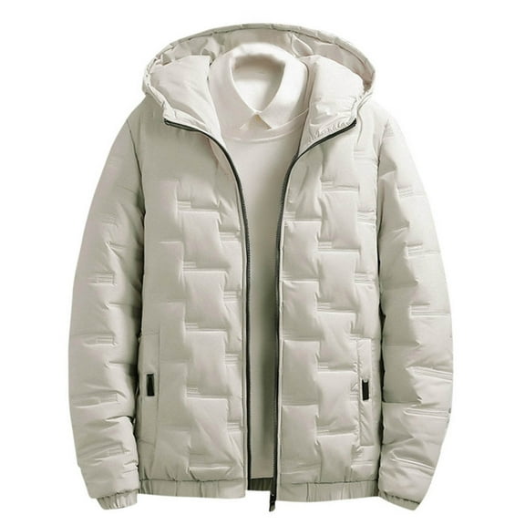 BLTIBY Mens Down Puffer Jacket Hooded Fall Winter Solid Color Lightweight Coat Light Thin Insulated Jackets Outwear with Pockets Khaki XL