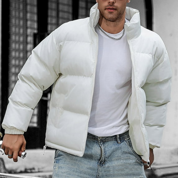 BLTIBY Mens Down Puffer Jacket Winter Fall Solid Color Lightweight Coat Casual Warm Fashion Outwear with Pockets 2024 White XL