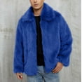 thumbnail image 1 of BLTIBY Mens Faux Furry Coat Winter Warm Thicken Fuzzy Lapel Overcoat Solid Color Comfy Outerwear Fashion Jacket Blue L, 1 of 7