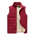 thumbnail image 1 of BLTIBY Mens Fleece Vest Jacket Winter Fall Solid Color Padded Vests Lightweight Stand Collar Sleeveless Coat Outerwear with Pockets 2025 Red 5XL, 1 of 3