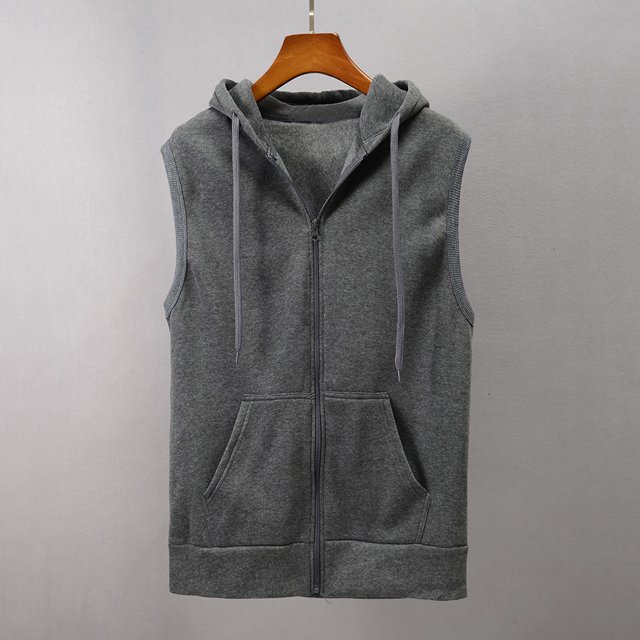 BLTIBY Mens Hooded Tank Tops Summer Solid Colour Sports Training Sleeveless Gym Hoodies Drawstring Bodybuilding Cut Off Muscle Shirts Gray L