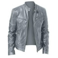 thumbnail image 1 of BLTIBY Mens Leather Jacket Fall Winter Solid Color Stand Collar Vintage Motorcycle Biker Jackets Long Sleeve Casual Coat Outwear with Pockets Gray 5XL, 1 of 3