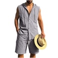 thumbnail image 1 of BLTIBY Mens Linen Set 2 Piece Summer Beach Outfits Sleeveless Button Down Hoodies and Drawstring Shorts Matching Vacation Sets with Pockets Dark Gray L, 1 of 8