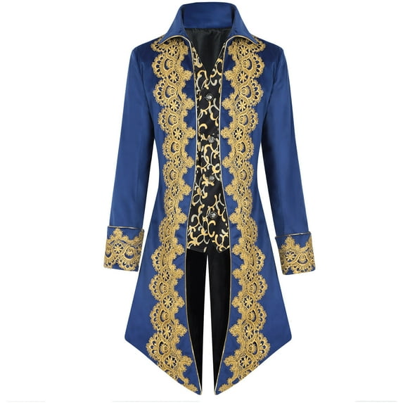 BLTIBY Mens Medieval Steampunk Tailcoat Jacket Gothic Victorian Frock Coat Uniform Renaissance Halloween Party Cosplay Gentleman Costumes Blue 3XL