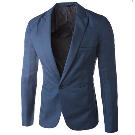 BLTIBY Mens One Button Blazer Jacket Solid Color Slim Fit Business Lightweight Coat with Pockets Fashion Lapel Outwear Navy L