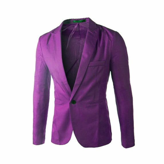 BLTIBY Mens One Button Blazer Jacket Solid Color Slim Fit Business Lightweight Coat with Pockets Fashion Lapel Outwear Purple 3XL