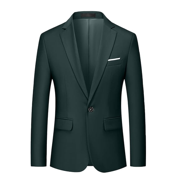 BLTIBY Mens One Button Blazer Jacket Solid Color Slim Fit Business Lightweight Coat with Pockets Fashion Outwear Army Green XXL