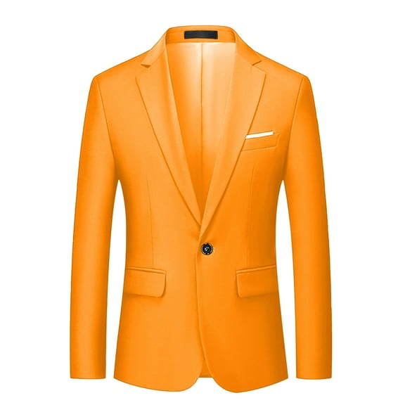BLTIBY Mens One Button Blazer Jacket Solid Color Slim Fit Business Lightweight Coat with Pockets Fashion Outwear Orange XXL