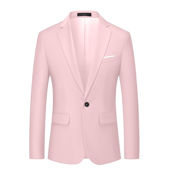 BLTIBY Mens One Button Blazer Jacket Solid Color Slim Fit Business Lightweight Coat with Pockets Fashion Outwear Pink 4XL