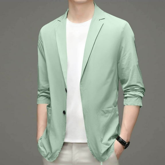 BLTIBY Mens One Button Blazer Jacket Solid Color Slim Fit Business Lightweight Coat with Pockets Lapel Fashion Outwear Green 4XL