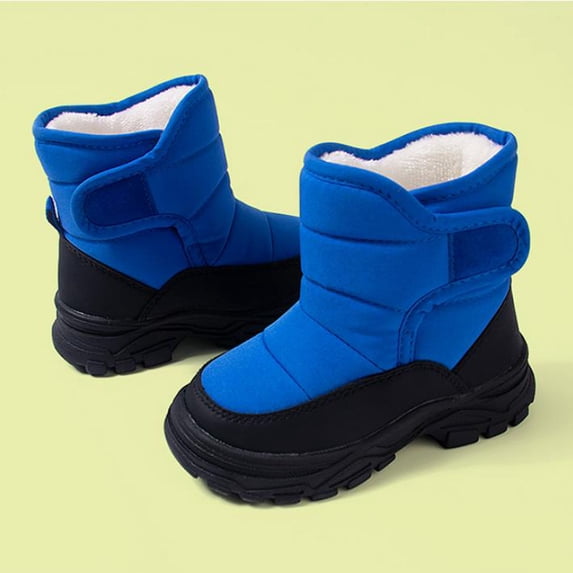 BLTIBY Winter Snow Boots for Girls Boys Teen Non-Slip Waterproof Thicked Warm Velcro Boot Cozy Hiking Outdoor Walking Shoes Blue 10-11Years