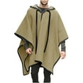 thumbnail image 1 of BLTIBY Mens Poncho Jacket Hooded Cardigan Ruffle Shawl Collar Open Front Lightweight Drape Cape Overcoat with Pockets Khaki M, 1 of 2