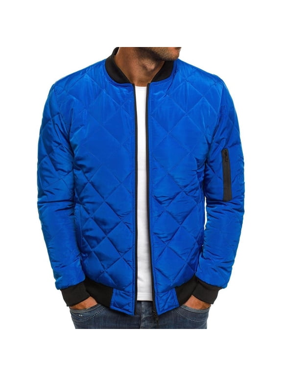 Mens Puffer Jacket Fall Winter Solid Color Lightweight Quilted Coat Light Thin Insulated Jackets Outwear with Pockets Blue S