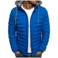 thumbnail image 1 of BLTIBY Mens Puffer Jacket Hooded Fall Winter Solid Color Full Zip Water-Resistant Quilted Lined Fashion Lightweight Coats Blue L, 1 of 3