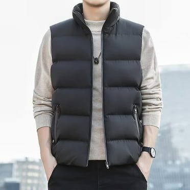 BLTIBY Mens Puffer Vest Jacket Winter Autumn Solid Color Padded Vests Lightweight Stand Collar Sleeveless Coat Outerwear with Pocket 2025 Black XXL