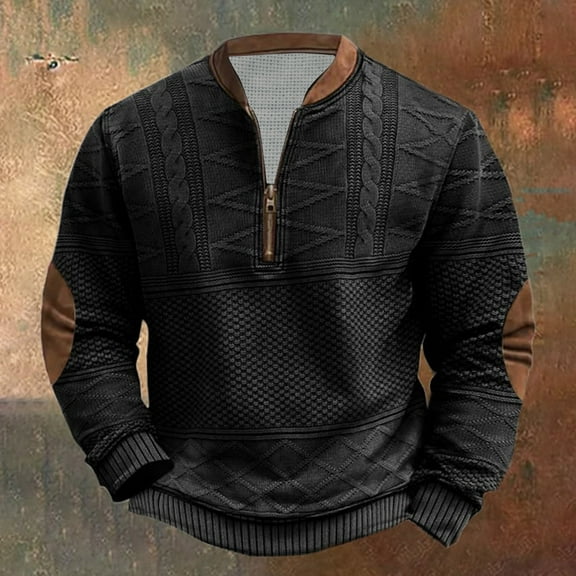 BLTIBY Mens Quarter Zip Sweatshirts Spring Fall Vintage Casual Long Sleeve Round Neck Pullover Fashion Tops 2025 Black 4XL