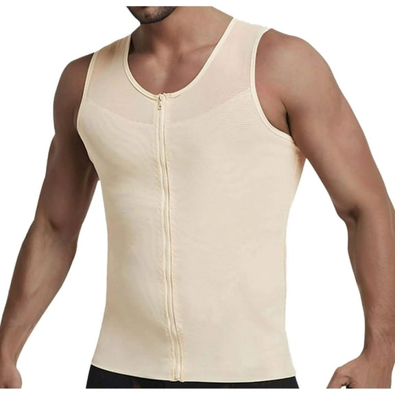 BLTIBY Mens Shapewear Tank Top Undershirt Slimming Body Shaper Tummy Control Vest Gynecomastia with Zipper Beige L