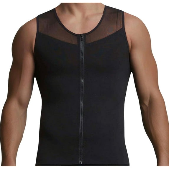 BLTIBY Mens Shapewear Tank Top Undershirt Slimming Body Shaper Tummy Control Vest Gynecomastia with Zipper Black XL