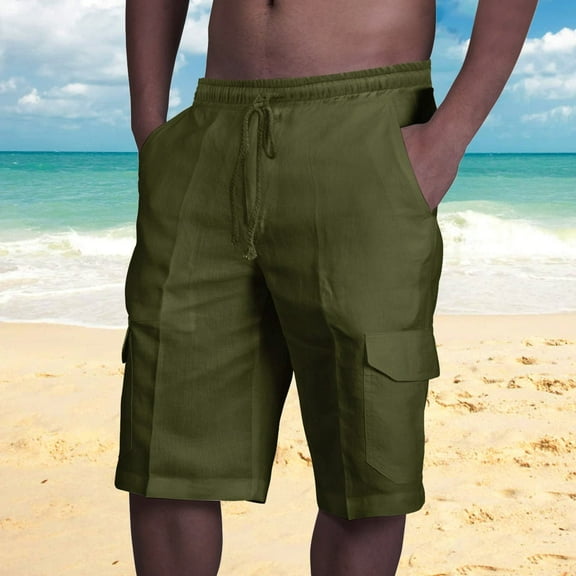 BLTIBY Mens Shorts Summer Solid Color Elastic Waist Drawstring Beach Short Fashion Casual Workwear Short Pants with Pockets 2025 Green 3XL