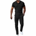 thumbnail image 1 of BLTIBY Mens Summer 2 Piece Outfits Waffle Short Sleeve Henley Shirts and Drawstring Pants Casual Loose Loungewear with Multi Pockets Black S, 1 of 9
