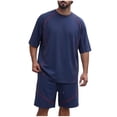 thumbnail image 1 of BLTIBY Mens Summer 2 Pieces Outfits Casual Round Neck T Shirt and Drawstring Shorts Sets Sports Tracksuits with Pockets Navy XXL, 1 of 5