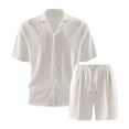 thumbnail image 1 of BLTIBY Mens Summer Outfits 2 Piece Set Casual Short Sleeve Button Down Shirts Loose Drawstring Shorts Mesh Vacation Loungwear Beige L, 1 of 9