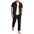 thumbnail image 1 of BLTIBY Mens Summer Set 2 Piece Beach Outfits Short Sleeve Button Down and Drawstring Pants Matching Vacation Sets with Pockets Black XXL, 1 of 6