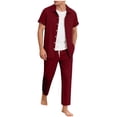 thumbnail image 1 of BLTIBY Mens Summer Set 2 Piece Beach Outfits Short Sleeve Button Down and Drawstring Pants Matching Vacation Sets with Pockets Red S, 1 of 6