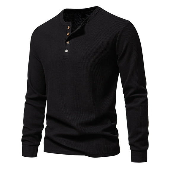 BLTIBY Mens Sweatshirt Spring Fall Solid Color Button Up Pullover Casual Long Sleeve Round Neck Lightweight Tops Fashion Comfortable Black XXL
