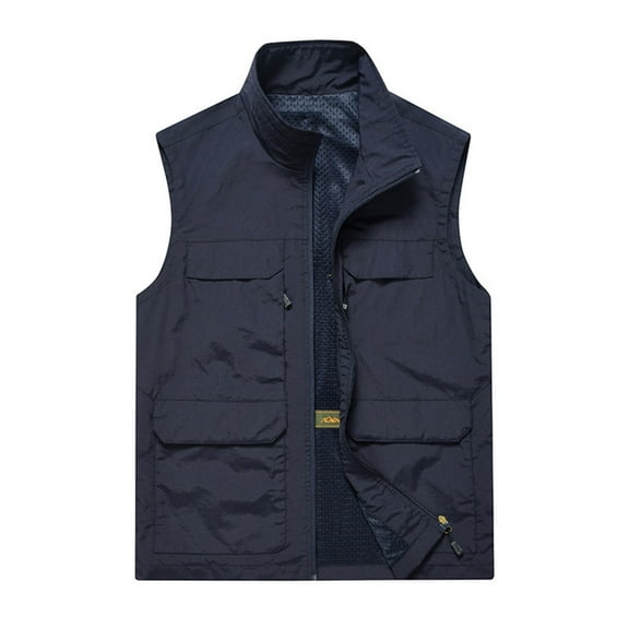 BLTIBY Mens Vest Jacket Winter Fall Solid Color Padded Vests Lightweight Stand Collar Sleeveless Coat Outerwear with Pocket 2025 Navy XL
