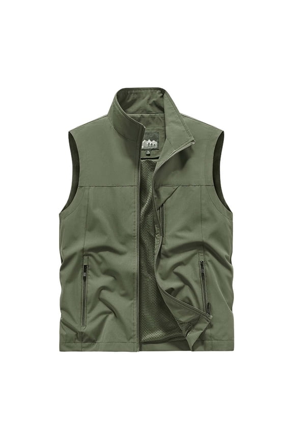 Mens Vest Jacket Winter Fall Solid Color Padded Vests Lightweight Stand Collar Sleeveless Coat Outerwear with Pockets 2025 Army Green 4XL