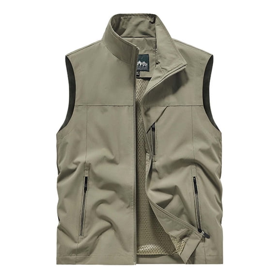 BLTIBY Mens Vest Jacket Winter Fall Solid Color Padded Vests Lightweight Stand Collar Sleeveless Coat Outerwear with Pockets 2025 Khaki L
