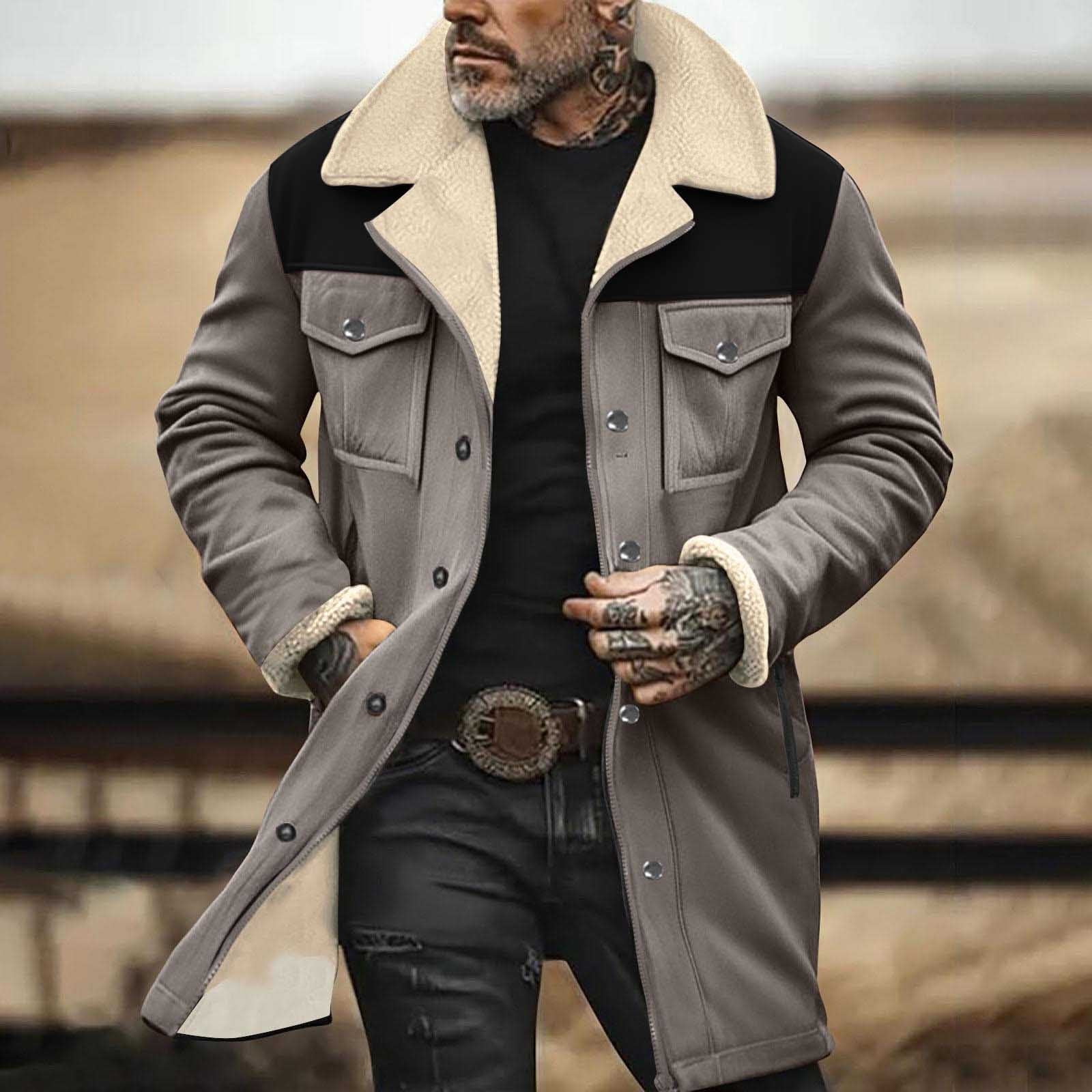 BLTIBY Mens Vintage Suede Jacket Plush Collar 2024 Faux Leather Jackets Men Zip Up Motorcycle Coat Coats Retro Tops Gray XL