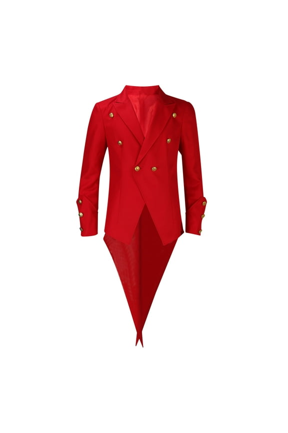Mens Vintage Tailcoat Jacket Fancy Cool Cosplay Costume Robe Costume Cosplay Swallow-Tailed Coat Button Down Tuxedo Red M