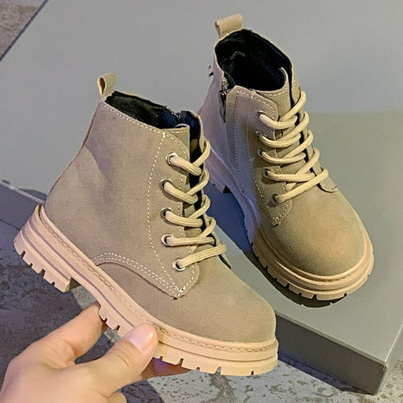 BLTIBY Girls Boys Combat Hiking Snow Boot Waterproof Non-Slip Fashion Work Ankle Boots with Lace Up Side Zipper for Little Big Kids Khaki 10.5-11 Years