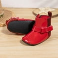 thumbnail image 1 of BLTIBY Patent Leather Boots for Baby Boys Girls Fall Winter Sparkle Kindergarten Stage Performance Dance Shoes with Bow and Velcro Fasteners Party Prom Booties Baby Walking Shoes Red 0-6 Months, 1 of 9