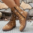 thumbnail image 1 of BLTIBY Mid Calf Boots for Women Chunk Heel Lace Up Embroidery Boot Winter Fall Fashion Booties Side Zip Khaki 39, 1 of 7
