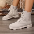 thumbnail image 1 of BLTIBY Mid Calf Boots for Women Chunk Heel Lace Up Waterproof Boot Winter Fall Fashion Booties Side Zip Beige 41, 1 of 9