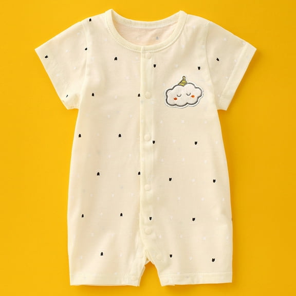 BLTIBY Newborn Baby Boys Girls Romper Summer Printed Short Sleeve Round Neck Toddler Button Down Rompers Cute Infant One-Piece Fashion Bodysuit Yellow 0-3 Months