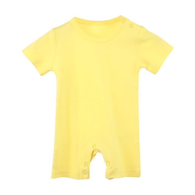 BLTIBY Newborn Baby Girls Boys Romper Summer Short Sleeve Round Neck Toddler Infant Solid Color Pullover Rompers One-Piece Fashion Bodysuits 2025 Yellow 6-9 Months