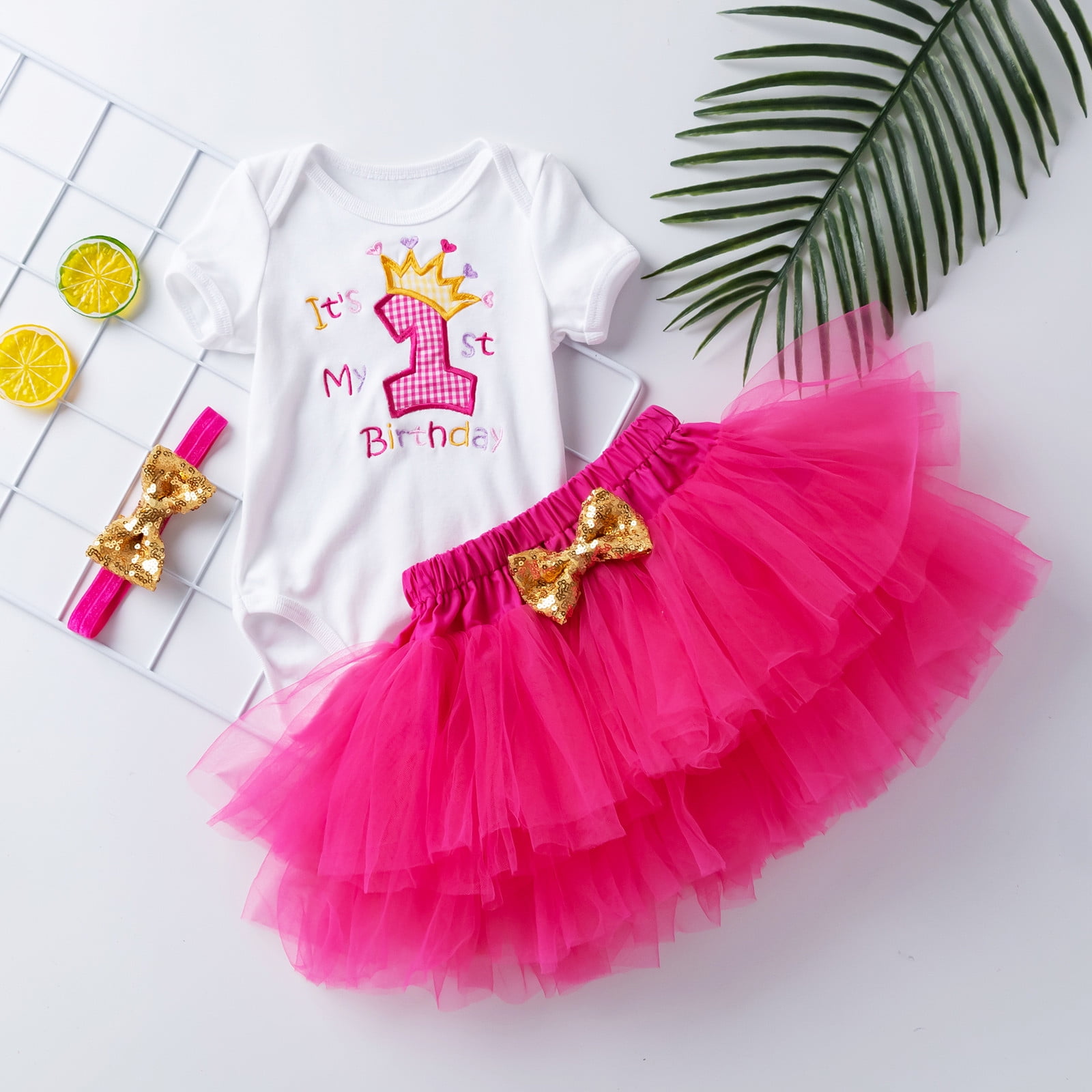 Pink Sequin First Birthday Baby Dress, Flower Girl Princess Tulle Tutu - View #3