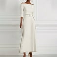 thumbnail image 1 of BLTIBY Off Shoulder Maxi Dress for Women Half Sleeve Elegant Slimming Belted Long Dress Wedding Evening Party White M, 1 of 7