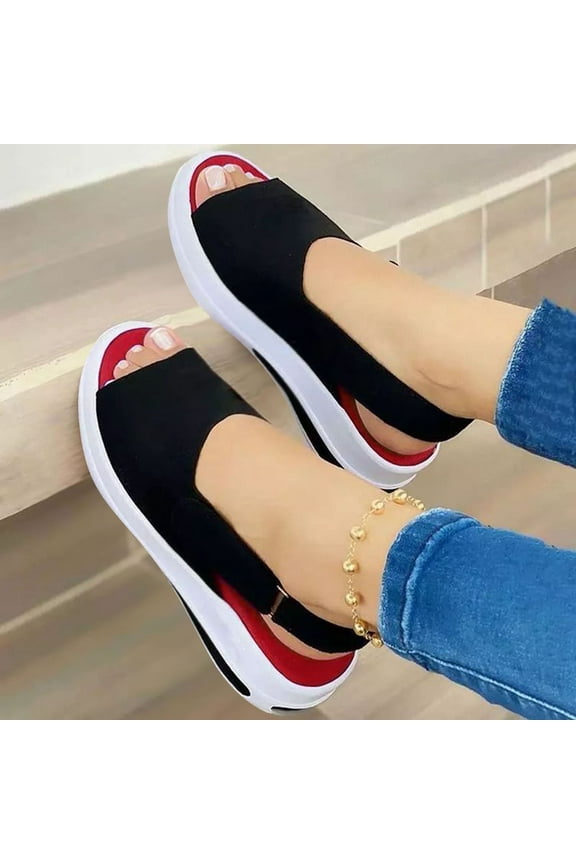 Orthopedic Sandals for Women Walking Slippers with Arch Support Wedge Sandal Summer Open Toe Ankle Strap Platform Beach Casual Slip on Sandals Beach Dress Comfortable Black 39