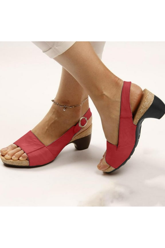 Orthopedic Sandals for Women,Womens Espadrilles Wedge Sandals Dressy Summer Fish Mouth Platform Comfortable Slip on Open Toe Ankle Strap Beach Walking Shoes Red 39