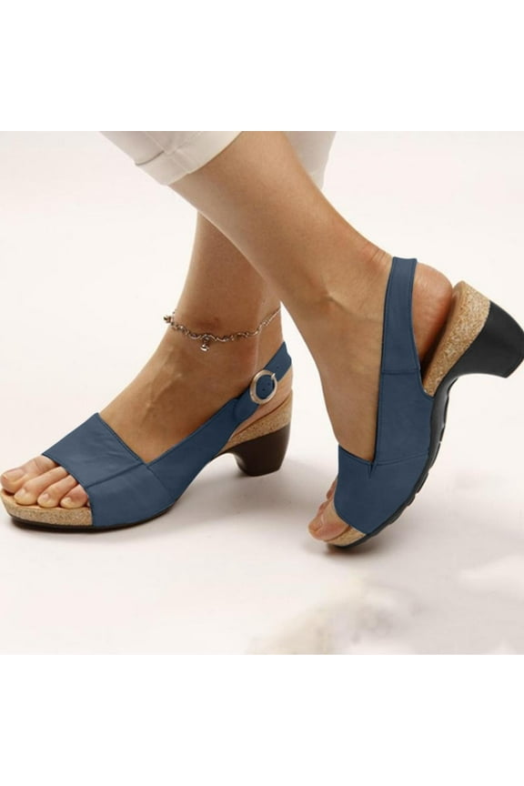 Orthopedic Sandals for Women,Womens Espadrilles Wedge Sandals Dressy Summer Fish Mouth Platform Comfortable Slip on Open Toe Ankle Strap Beach Walking Shoes Dark Blue 42