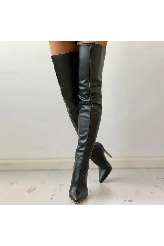 Over the Knee Boots for Women Stilettos Pointed Toe Thin High Heel Thigh-high Boots Shoes Solid Colour Fashion Black 40