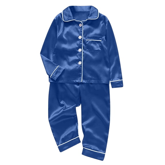 BLTIBY Pajama Christmas Family Set Satin Pjs Matching Sets Silk Sleepwear Holiday Solid Color Nightwear Xmas Jammies Loungewear Blue 11-12 Years
