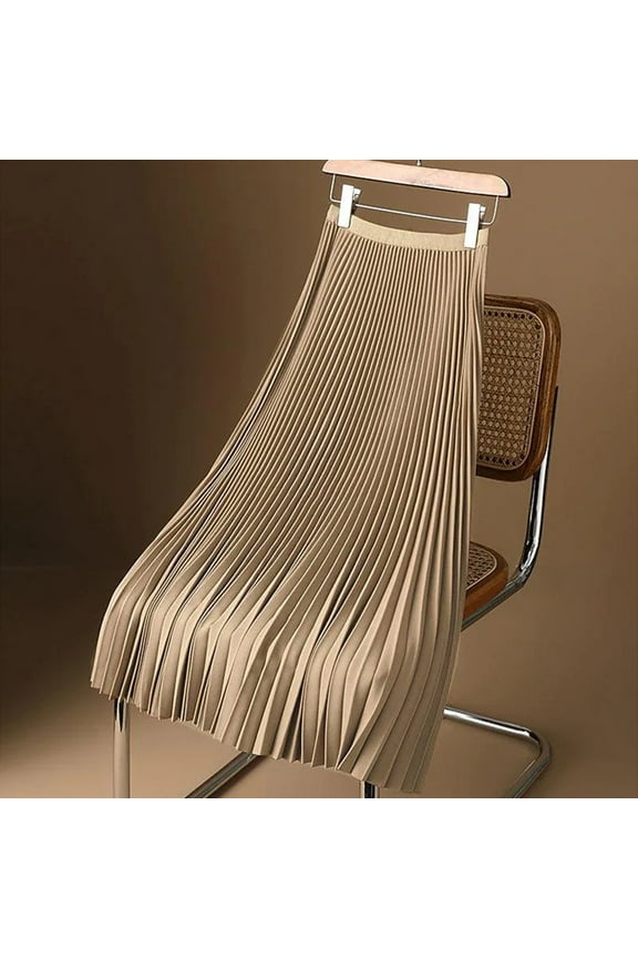 Pleated Midi Skirts for Women, A Line Long High Elastic Waisted Solid Colour Summer Flowy Chiffon Swing Skirt Plus Size Gold 4XL