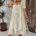 thumbnail image 1 of BLTIBY Plus Size Womens Peplum Dress Summer Flowy Casual Solid Color Midi Dresses Crew Neck Short Sleeve Loose Beach Vacation Clothes Beige XL, 1 of 7